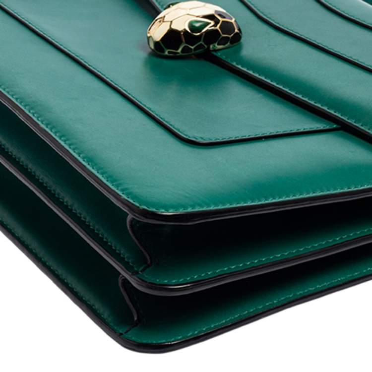 Pre Owned Bvlgari Green Leather Serpenti Forever Top Handle Bag