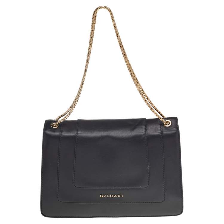 Pre Owned Bvlgari Beige/Black Leather Medium Serpenti Forever Flap Shoulder Bag