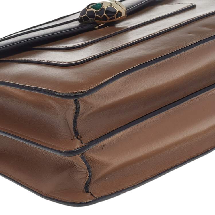 Pre Owned Bvlgari Beige/Black Leather Medium Serpenti Forever Flap Shoulder Bag