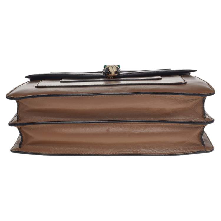 Pre Owned Bvlgari Beige/Black Leather Medium Serpenti Forever Flap Shoulder Bag