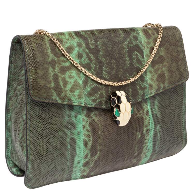 مملوكة مسبقًا Bvlgari Green Karung Serpenti Forever Flap Shoulder Bag