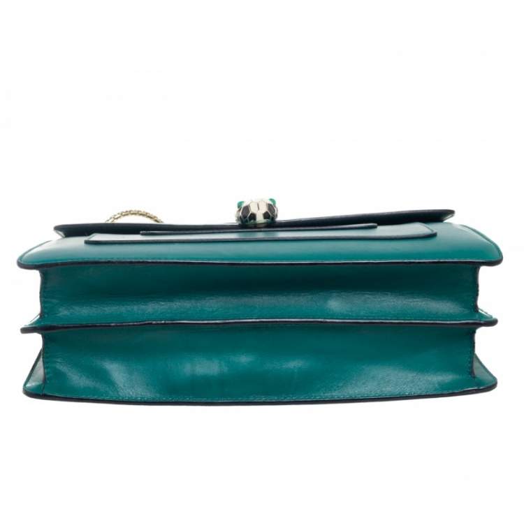 Pre Owned Bvlgari Green Leather Medium Serpenti Forever Flap Shoulder Bag