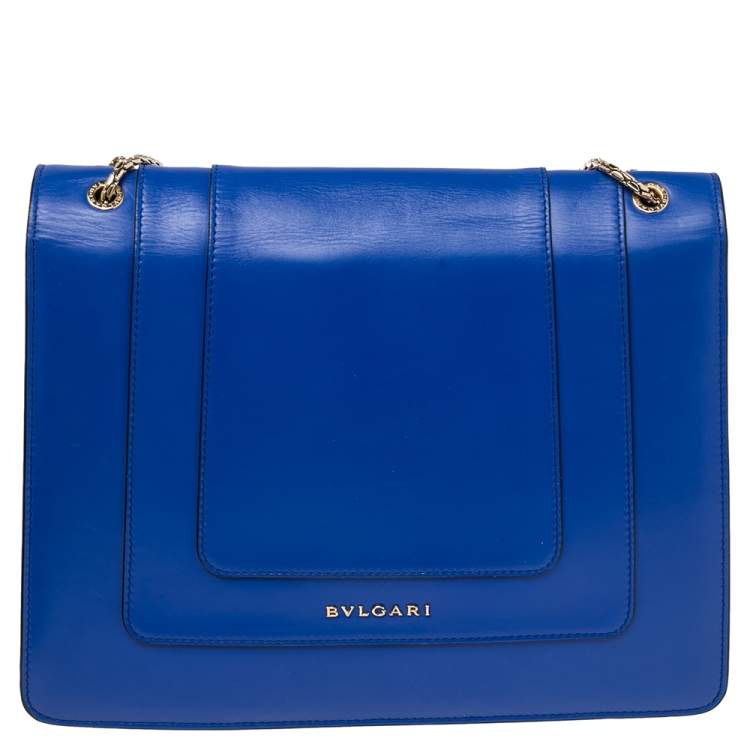 Pre Owned Bvlgari Blue Leather Large Serpenti Forever Flap Shoulder Bag