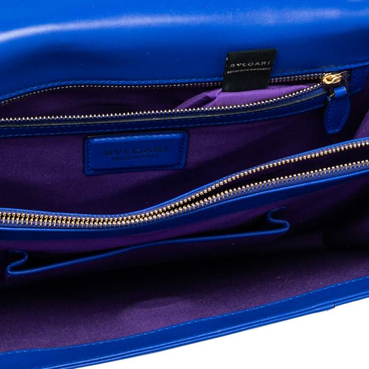 Pre Owned Bvlgari Blue Leather Large Serpenti Forever Flap Shoulder Bag
