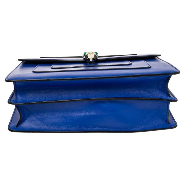 Pre Owned Bvlgari Blue Leather Large Serpenti Forever Flap Shoulder Bag