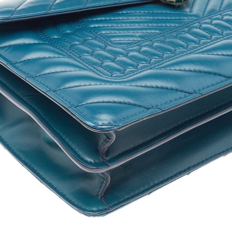 Pre Owned Bvlgari Teal Blue Quilted Leather Serpenti Forever Shoulder Bag
