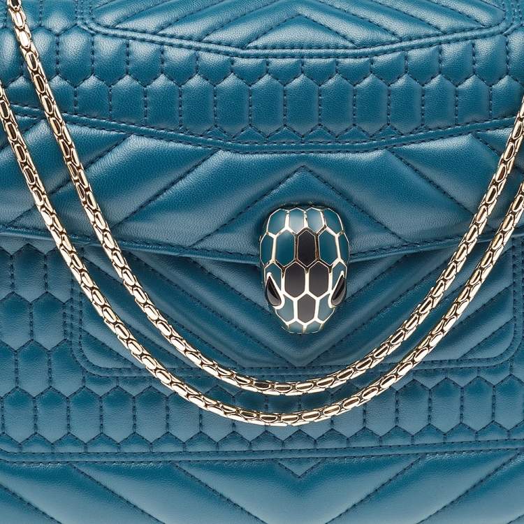 Pre Owned Bvlgari Teal Blue Quilted Leather Serpenti Forever Shoulder Bag
