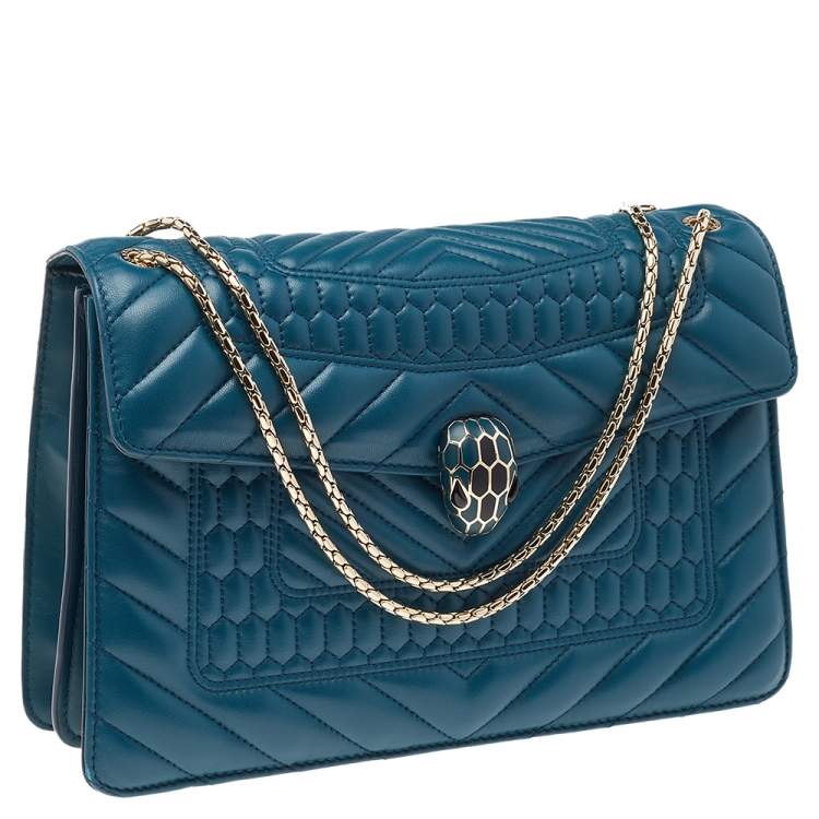 Pre Owned Bvlgari Teal Blue Quilted Leather Serpenti Forever Shoulder Bag