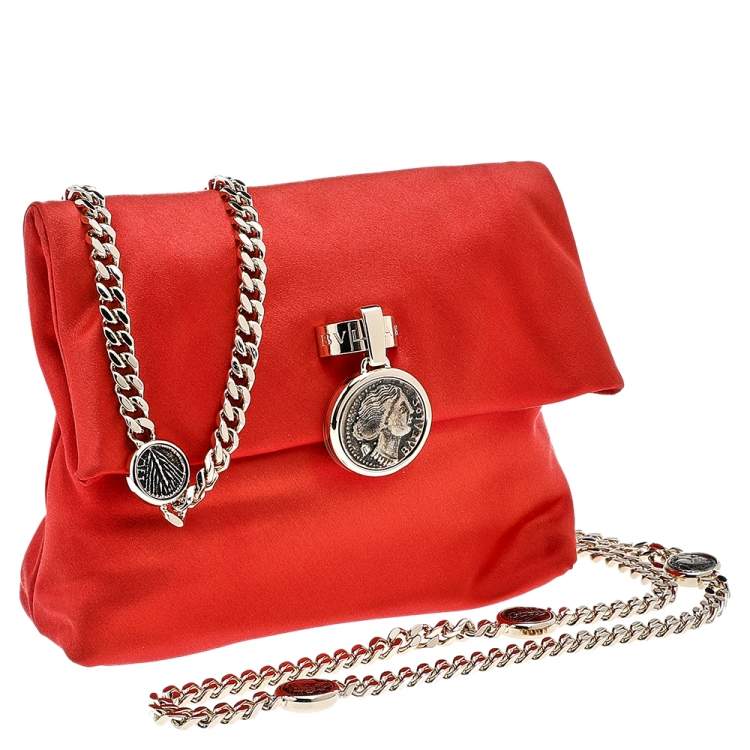 Pre Owned Bvlgari Orange Satin Monete Clutch