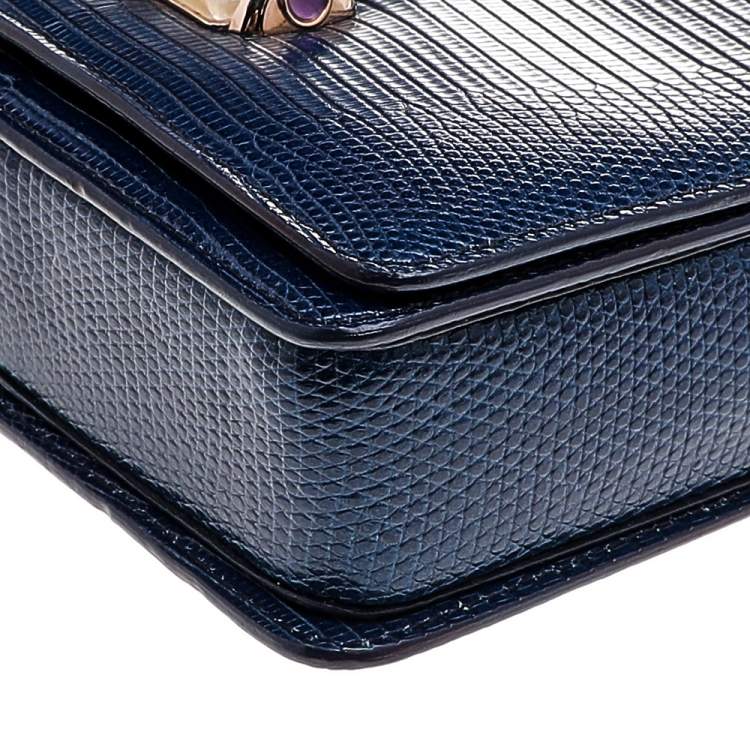 مملوكة مسبقًا Bvlgari Blue Lizard Leather Cabochon Clasp Shoulder Bag