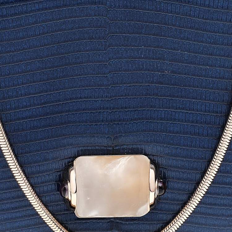 مملوكة مسبقًا Bvlgari Blue Lizard Leather Cabochon Clasp Shoulder Bag