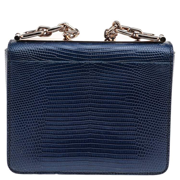 مملوكة مسبقًا Bvlgari Blue Lizard Leather Cabochon Clasp Shoulder Bag
