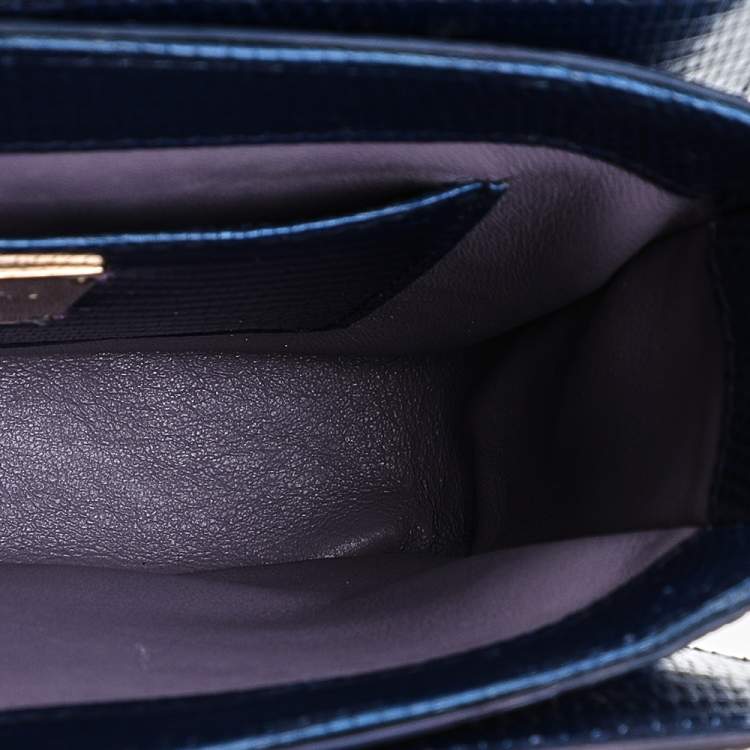 مملوكة مسبقًا Bvlgari Blue Lizard Leather Cabochon Clasp Shoulder Bag