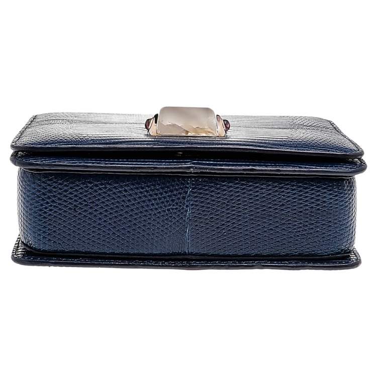 مملوكة مسبقًا Bvlgari Blue Lizard Leather Cabochon Clasp Shoulder Bag