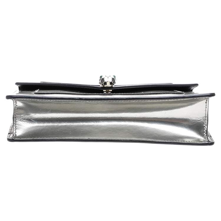 Pre Owned Bvlgari Metallic Silver Patent Leather Serpenti Forever Wallet on Chain