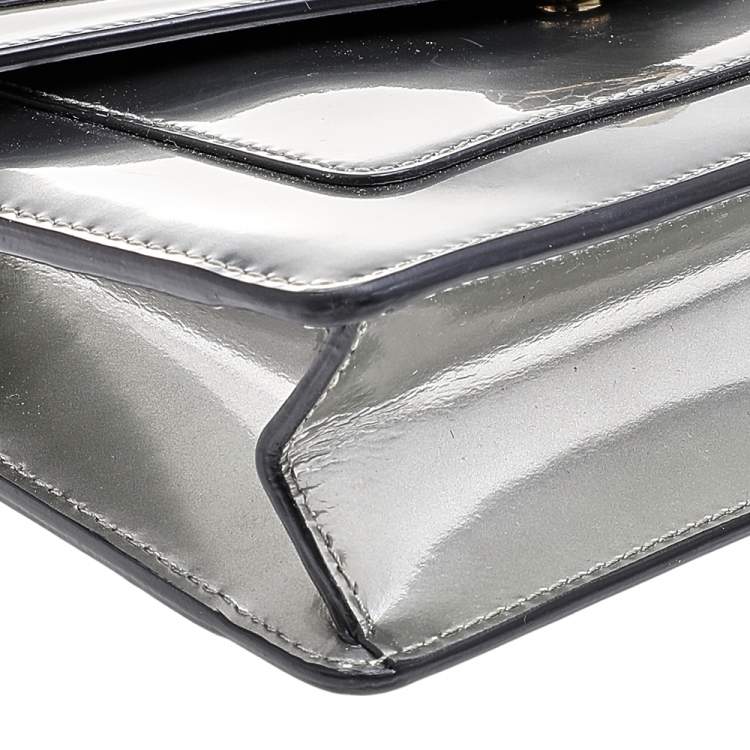 Pre Owned Bvlgari Metallic Silver Patent Leather Serpenti Forever Wallet on Chain