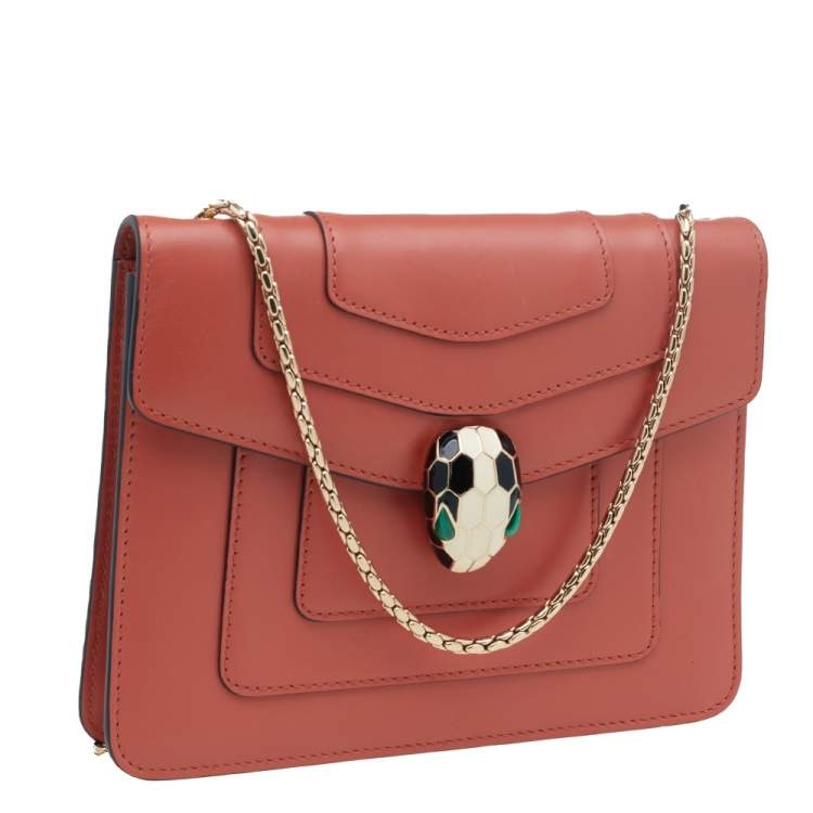 Pre Owned Bvlgari Coral Pink Leather Small Serpenti Forever Shoulder Bag