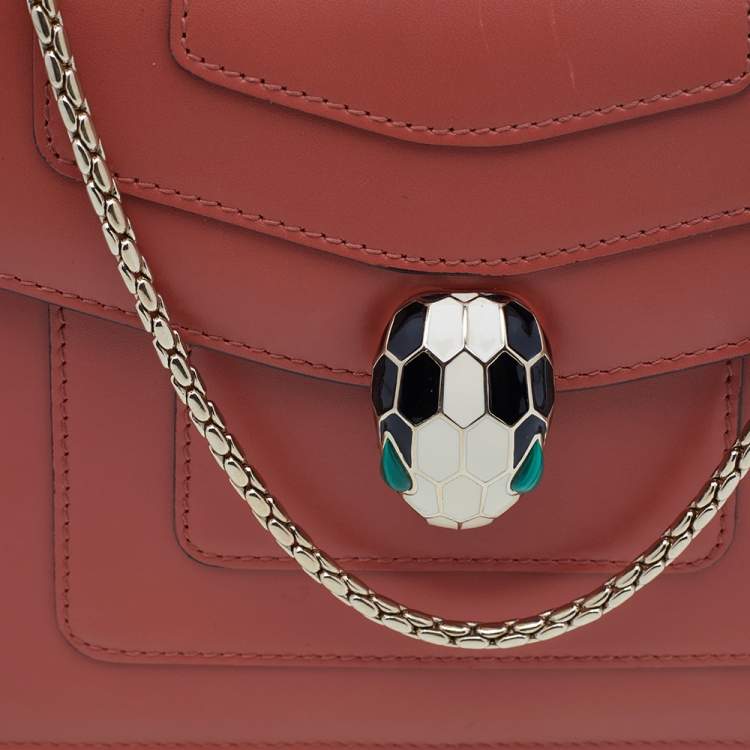 Pre Owned Bvlgari Coral Pink Leather Small Serpenti Forever Shoulder Bag