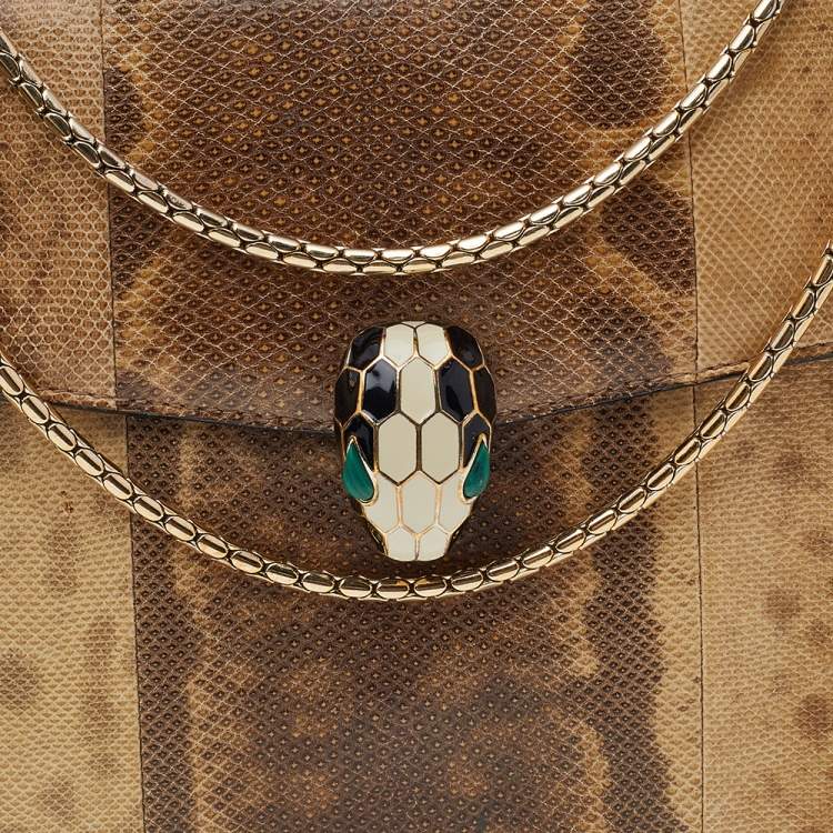 Pre Owned Bvlgari Beige/Brown Karung Medium Serpenti Forever Shoulder Bag