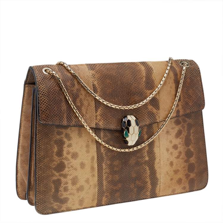 Pre Owned Bvlgari Beige/Brown Karung Medium Serpenti Forever Shoulder Bag