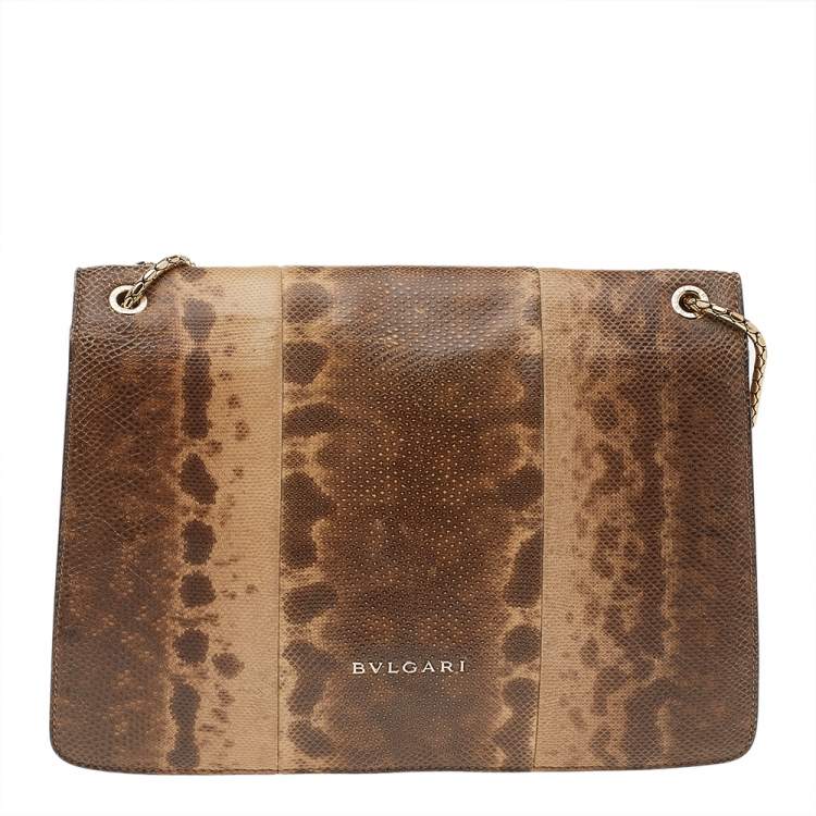 Pre Owned Bvlgari Beige/Brown Karung Medium Serpenti Forever Shoulder Bag