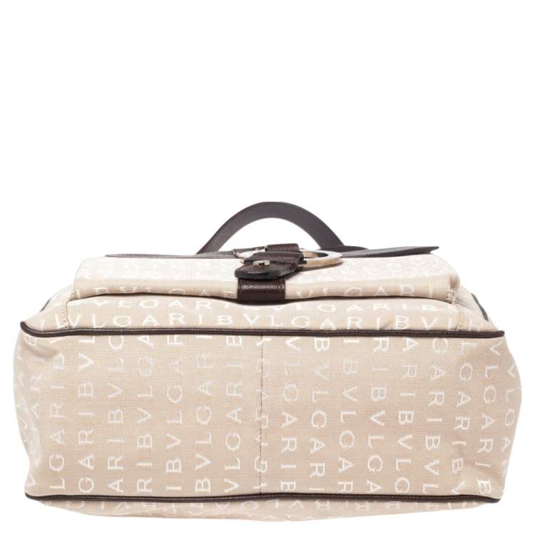 Pre Owned Bvlgari Brown/Beige Signature Canvas and Leather Tote 