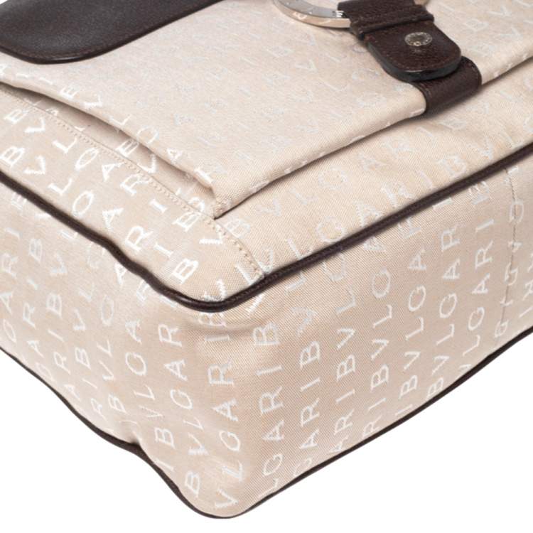 Pre Owned Bvlgari Brown/Beige Signature Canvas and Leather Tote 