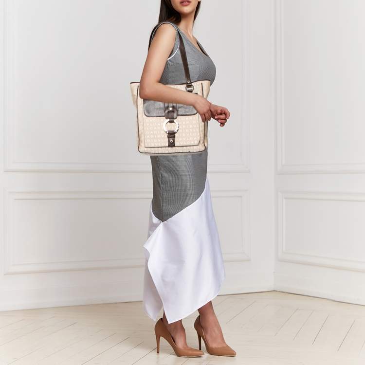 Pre Owned Bvlgari Brown/Beige Signature Canvas and Leather Tote 