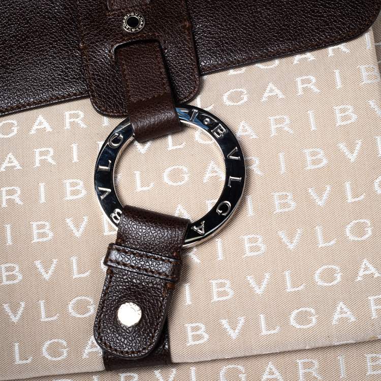 Pre Owned Bvlgari Brown/Beige Signature Canvas and Leather Tote 