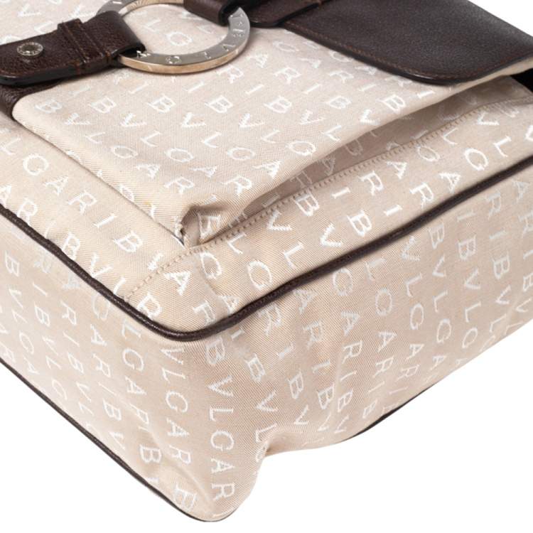 Pre Owned Bvlgari Brown/Beige Signature Canvas and Leather Tote 
