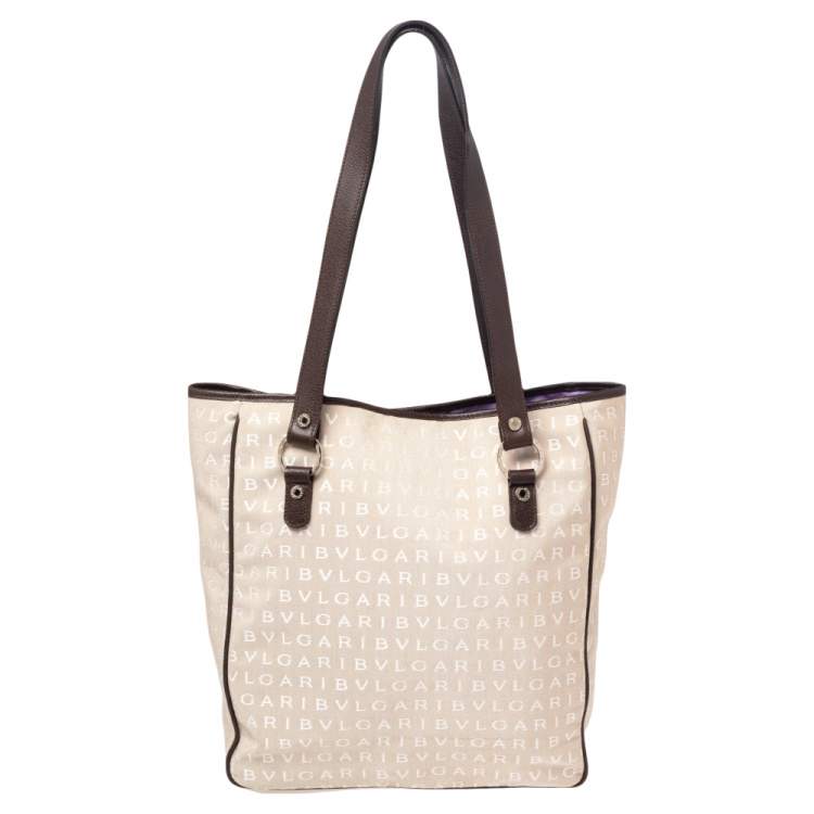 Pre Owned Bvlgari Brown/Beige Signature Canvas and Leather Tote 