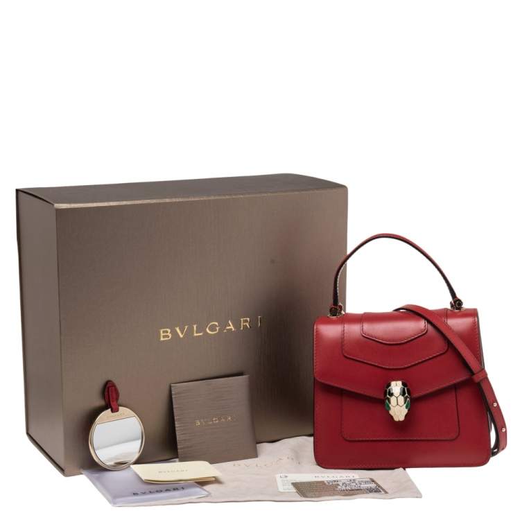 Pre Owned Bvlgari Red Leather Serpenti Forever Flap Top Handle Bag