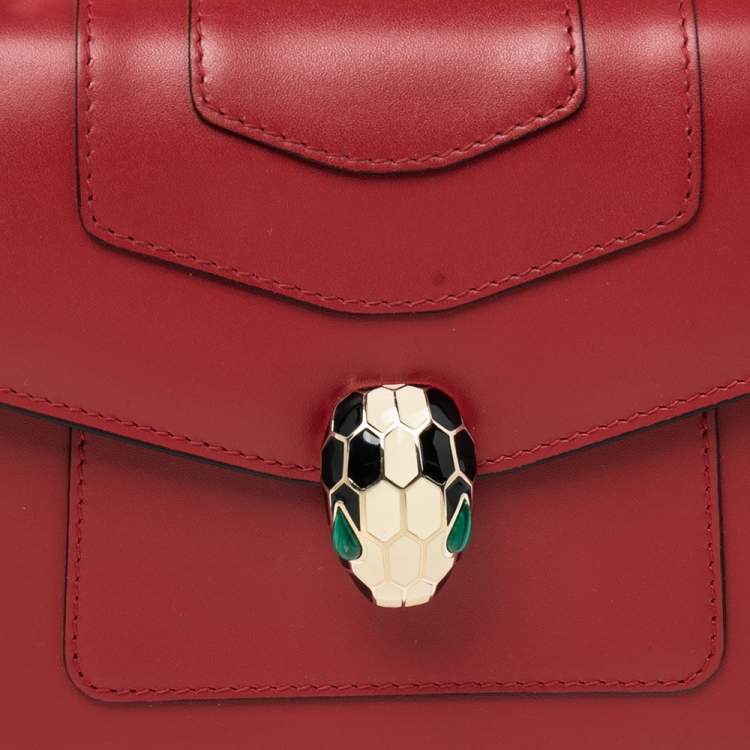 Pre Owned Bvlgari Red Leather Serpenti Forever Flap Top Handle Bag