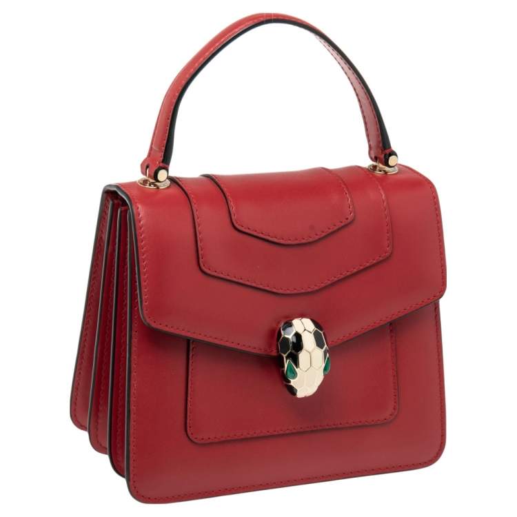 Pre Owned Bvlgari Red Leather Serpenti Forever Flap Top Handle Bag