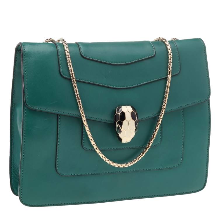 Pre Owned Bvlgari Green Leather Serpenti Forever Chain Flap Shoulder Bag