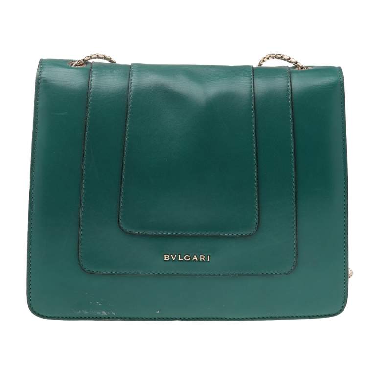 Pre Owned Bvlgari Green Leather Serpenti Forever Chain Flap Shoulder Bag