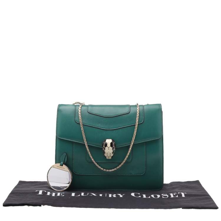 Pre Owned Bvlgari Green Leather Serpenti Forever Chain Flap Shoulder Bag