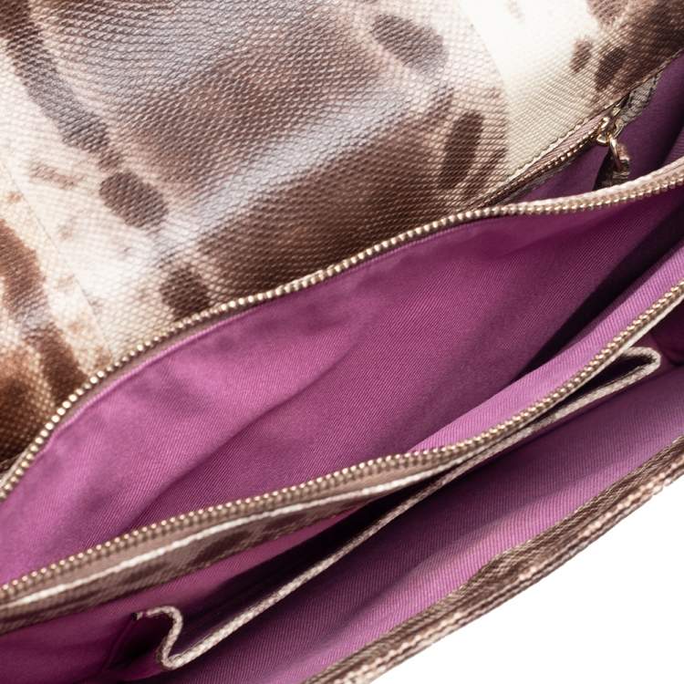 Pre Owned Bvlgari Beige/Brown Karung Medium Serpenti Forever Flap Shoulder Bag