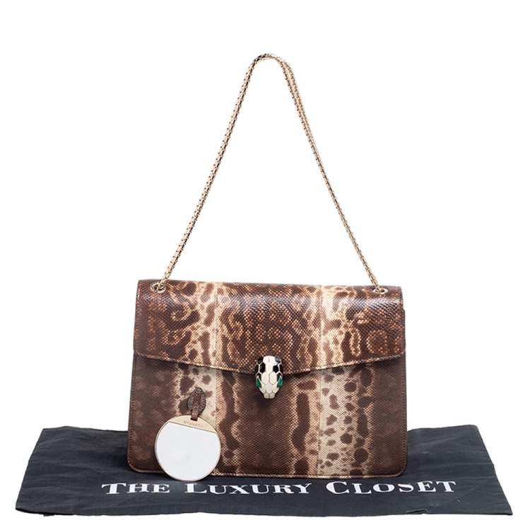 Pre Owned Bvlgari Beige/Brown Karung Medium Serpenti Forever Flap Shoulder Bag