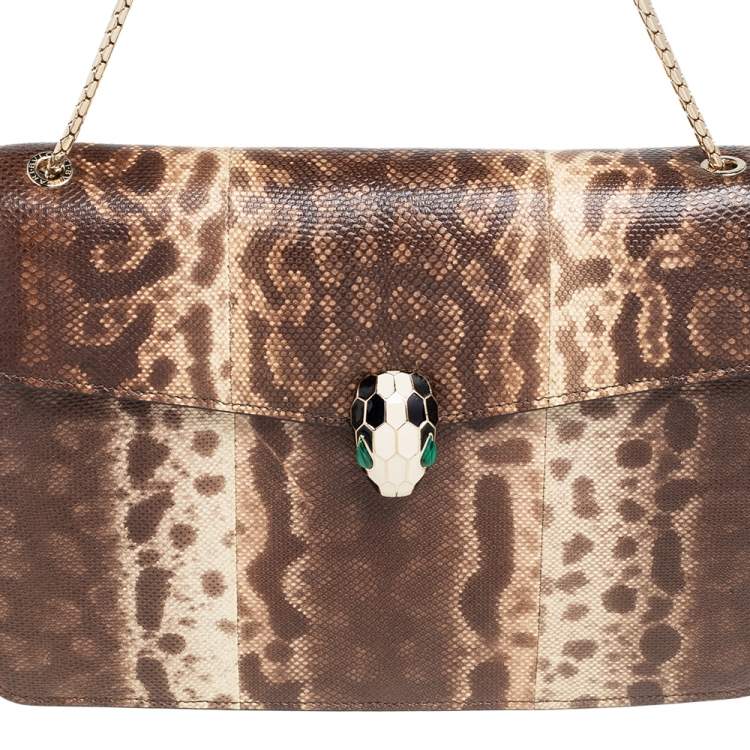 Pre Owned Bvlgari Beige/Brown Karung Medium Serpenti Forever Flap Shoulder Bag