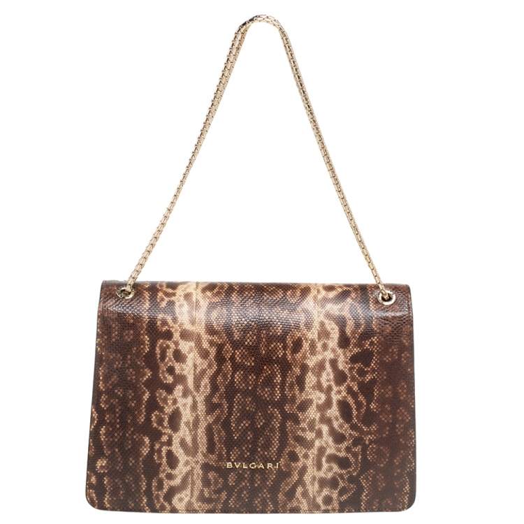 Pre Owned Bvlgari Beige/Brown Karung Medium Serpenti Forever Flap Shoulder Bag