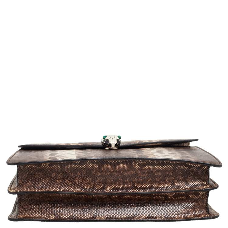 Pre Owned Bvlgari Beige/Brown Karung Medium Serpenti Forever Flap Shoulder Bag