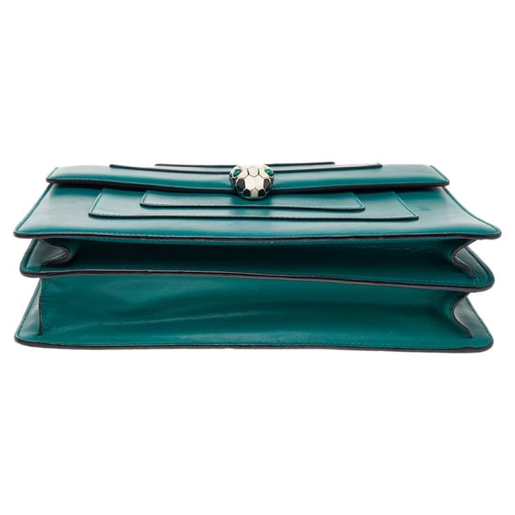 Pre Owned Bvlgari Green Leather Large Serpenti Forever Shoulder Bag