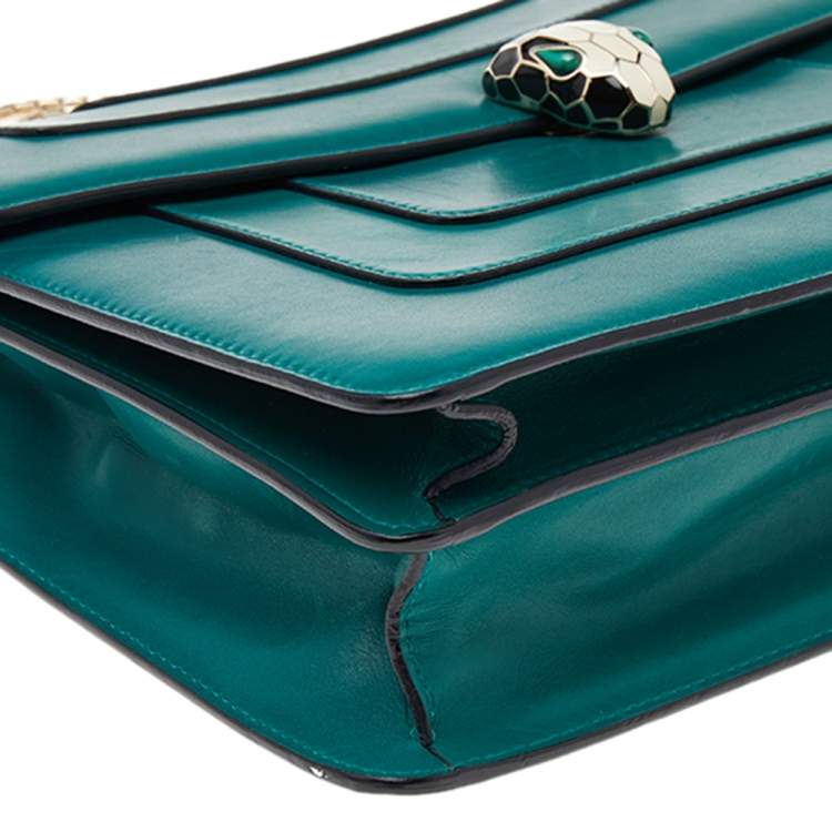 Pre Owned Bvlgari Green Leather Large Serpenti Forever Shoulder Bag