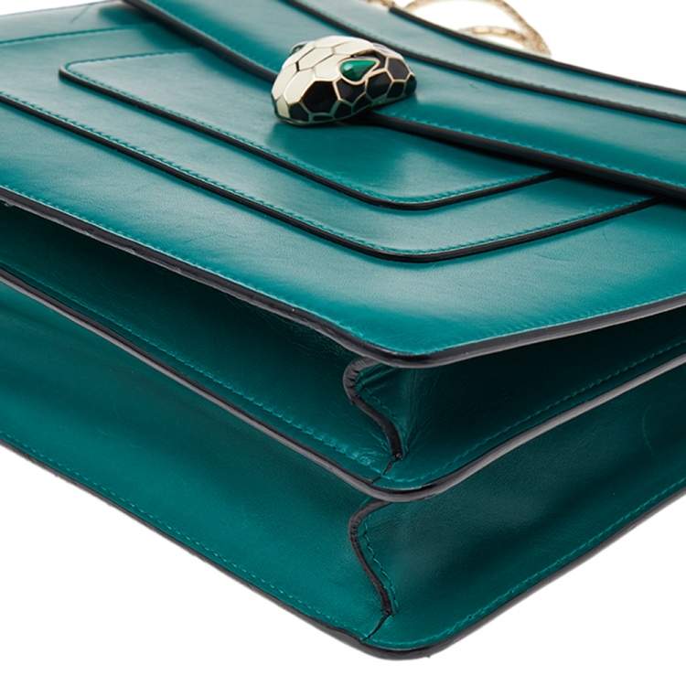 Pre Owned Bvlgari Green Leather Large Serpenti Forever Shoulder Bag
