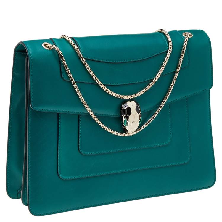 Pre Owned Bvlgari Green Leather Large Serpenti Forever Shoulder Bag
