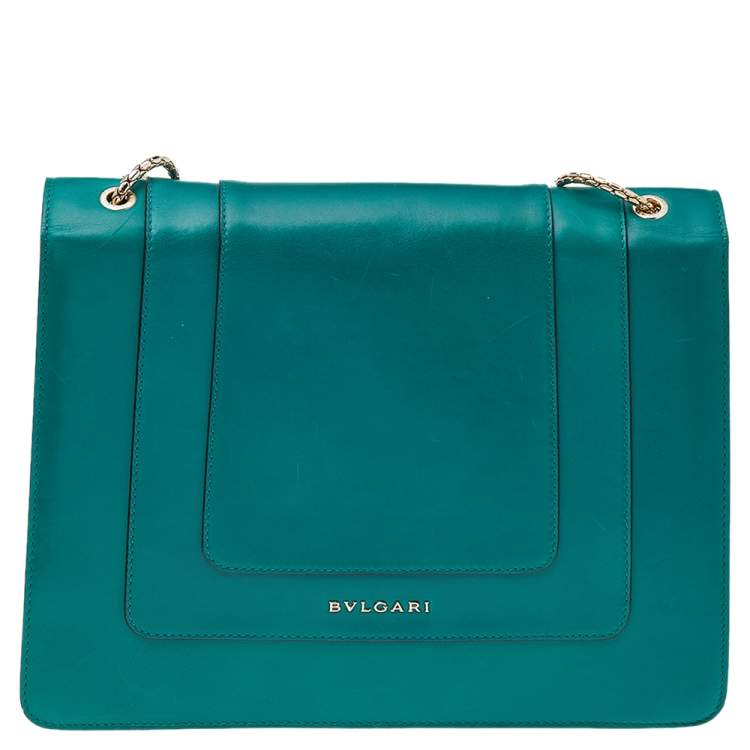 Pre Owned Bvlgari Green Leather Large Serpenti Forever Shoulder Bag