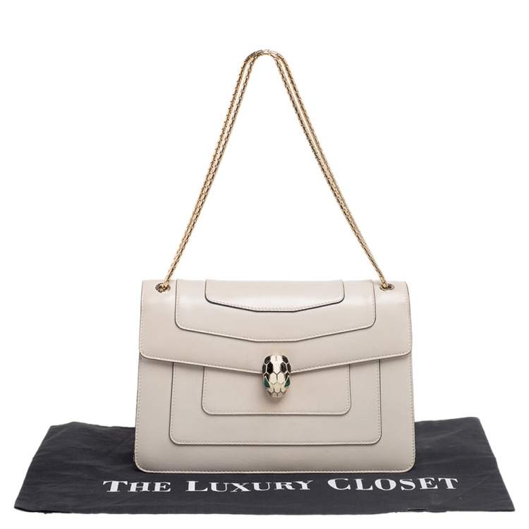 Pre Owned Bvlgari Cream Leather Medium Serpenti Forever Shoulder Bag