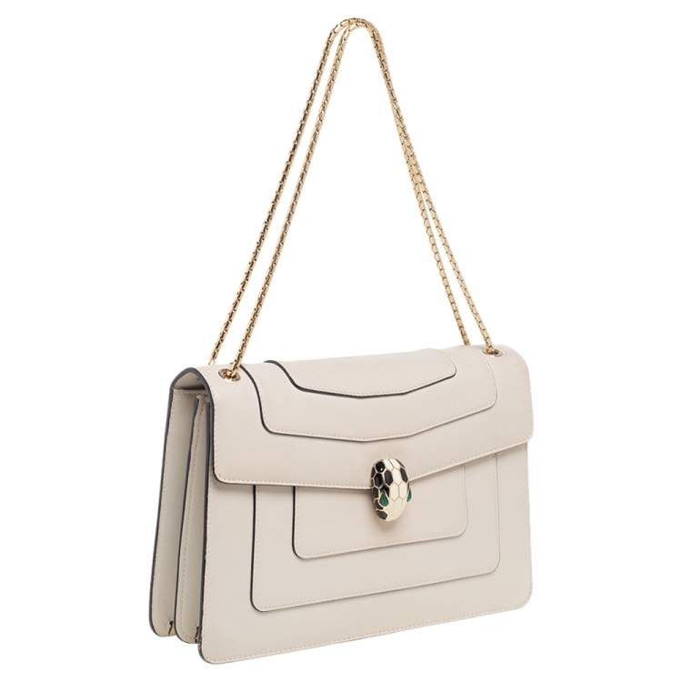 Pre Owned Bvlgari Cream Leather Medium Serpenti Forever Shoulder Bag