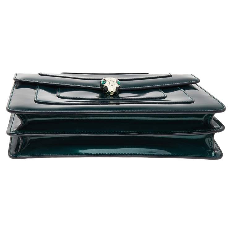 Pre Owned Bvlgari Green Patent Leather Medium Serpenti Forever Shoulder Bag